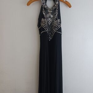 Joanna Chen embellished halther neck open back black dress size 14